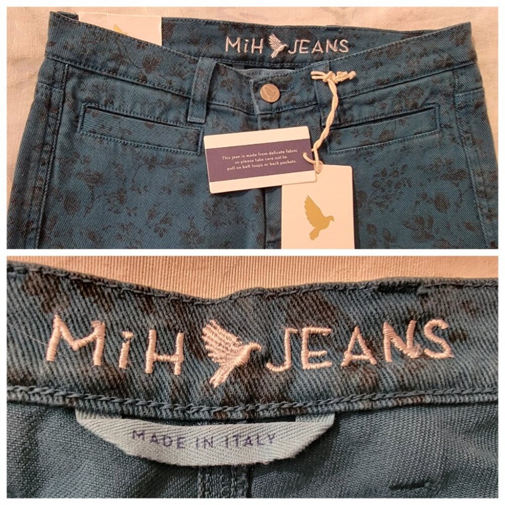 MiH JEANS Ellsworth High Rise Skinny Leg Wild Rose Printed, Teal, Size 24, NWT